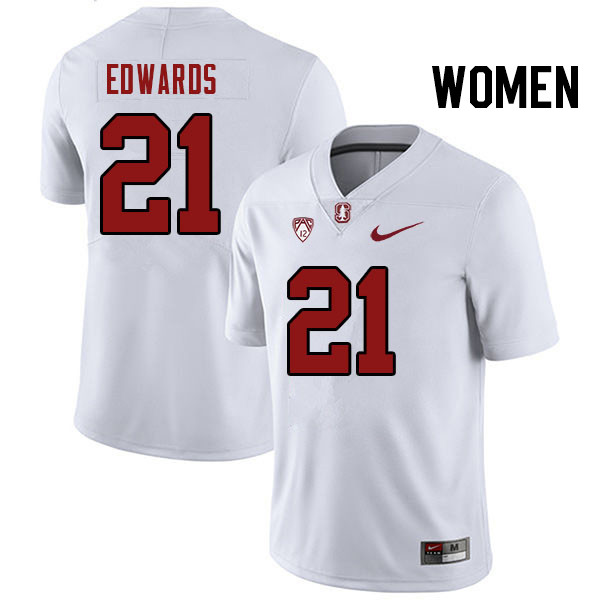 Women #21 Scotty Edwards Stanford Cardinal College Football Jerseys Stitched Sale-White - Click Image to Close